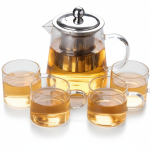 سرویس قوری و ۴ عدد فنجان شیشه‌ای