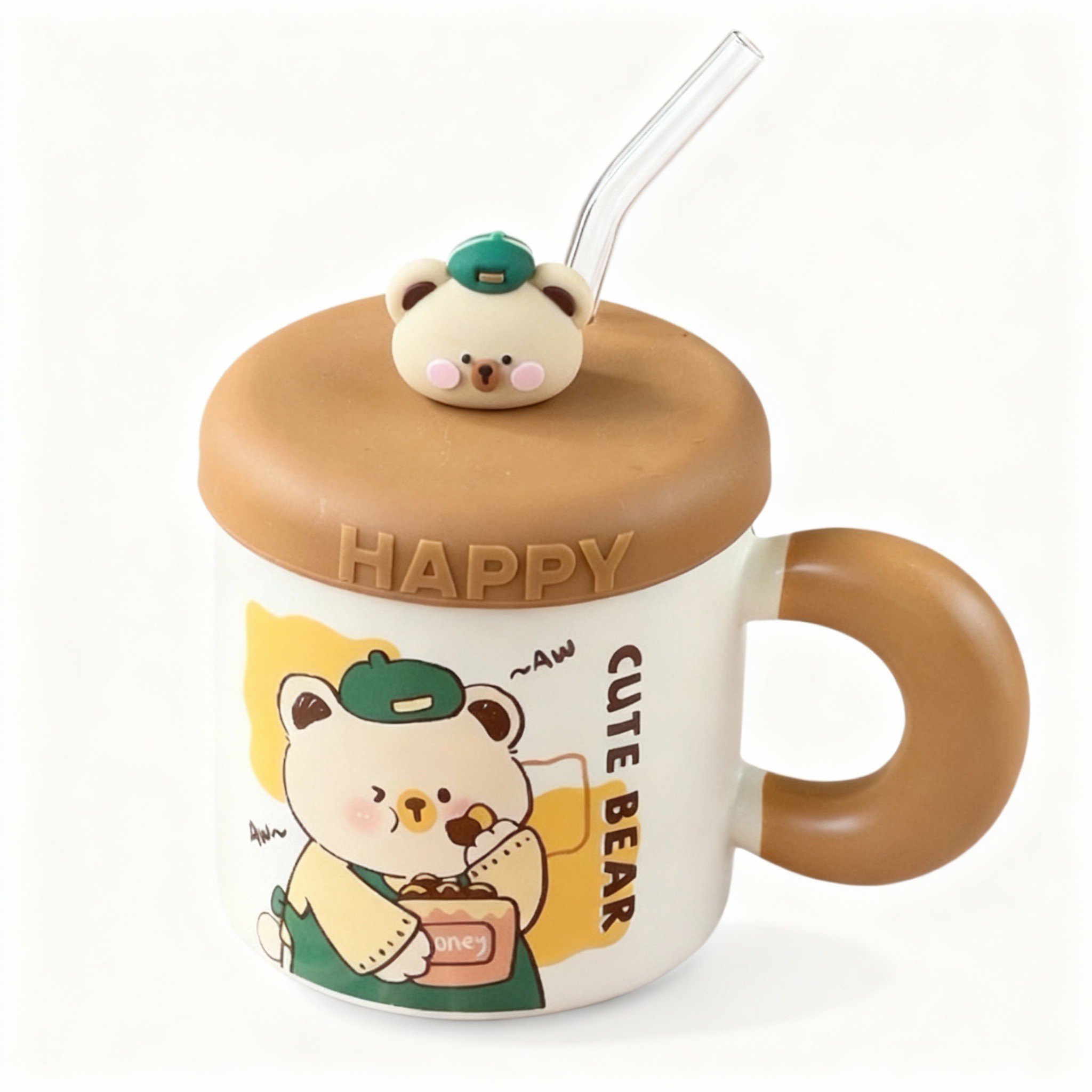 ماگ سرامیکی نی‌دار طرح خرس