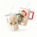 ماگ سرامیکی نی‌دار (طرح خرسی با دسته رنگی) ۳۰۰ml