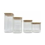 ست ۴ عددی بانکه پیرکس شفاف با درب بامبو