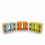 جا قاشق و چنگال سرامیکی دوخانه با پایه بامبو – سه رنگ